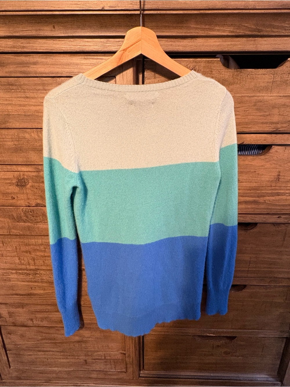 C&C California 100% 2-Ply Cashmere Colorblock Sweater Blue Aqua Gray S - Picture 4 of 4